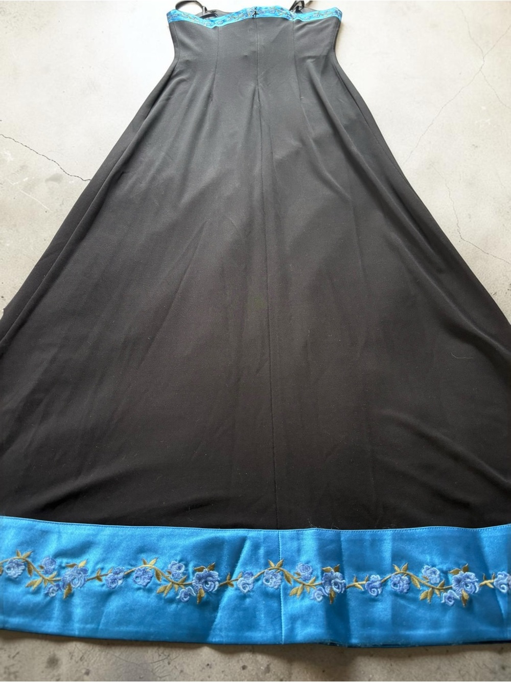 VTG Papell Boutique Evening Strapless Maxi Dress Size 6 Black W/ Blue Satin Trim - Picture 8 of 16